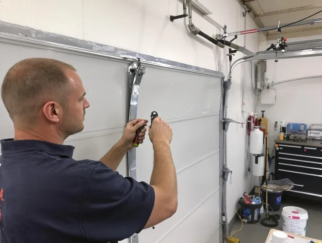 Before and after garage door dent repair by Tiverton Garage Door Repair in Tiverton
