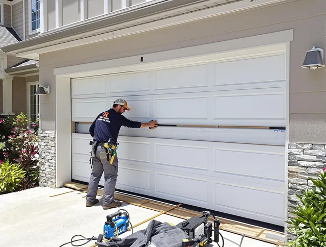 Tiverton Garage Door Repair team performing complete garage door replacement at Tiverton residence
