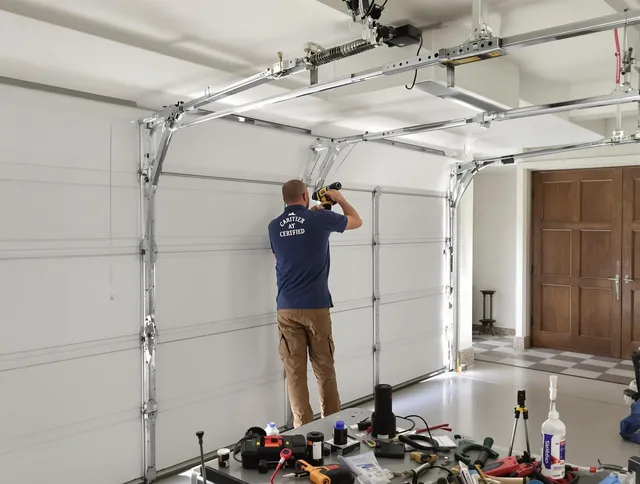 Tiverton Garage Door Repair certified technician performing precision garage door repair in Tiverton