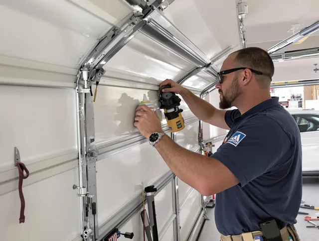 Tiverton Garage Door Repair technician quieting a noisy garage door in Tiverton