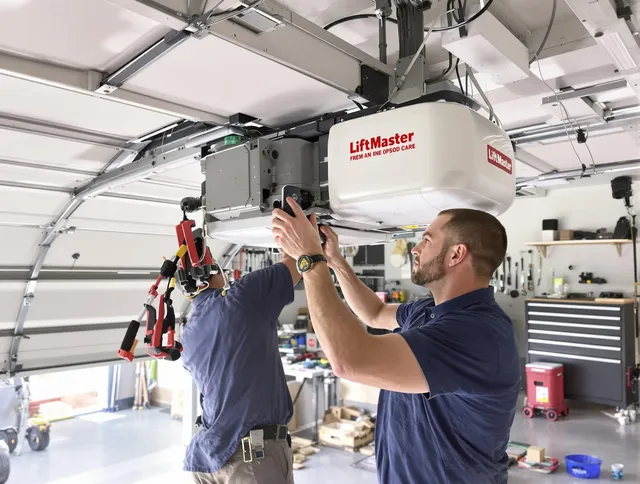 Tiverton Garage Door Repair technician performing advanced diagnostics on garage opener in Tiverton