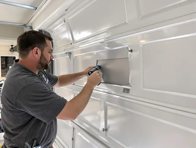 Garage door panel repair by Tiverton Garage Door Repair in Tiverton