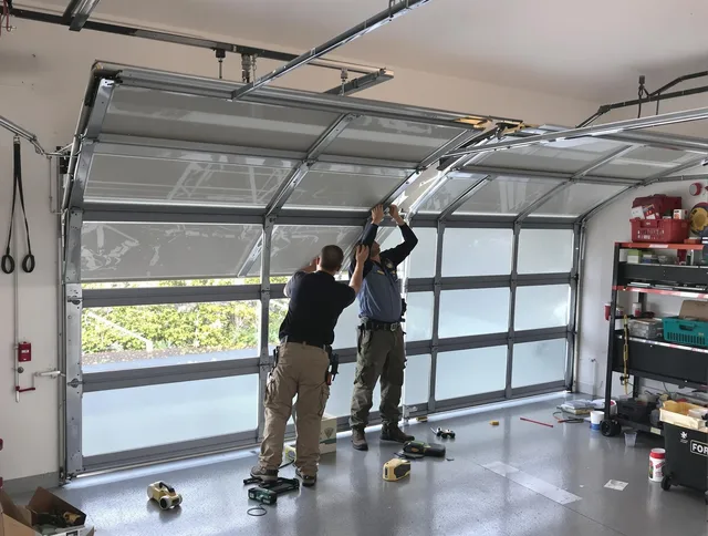 Tiverton Garage Door Repair expert performing precise panel replacement on Tiverton garage door